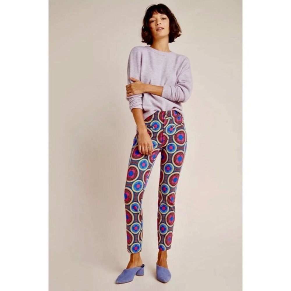 ANTHROPOLOGIE The Slim Trousers Pants Retro Floral Cropped Bright Size‎ 4